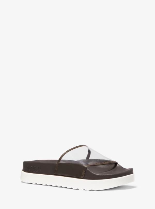 Damske Slapky Michael Kors Tyra PVC and Logo Hnede - Topanky Michael Kors Slevy | PRBMX-1652